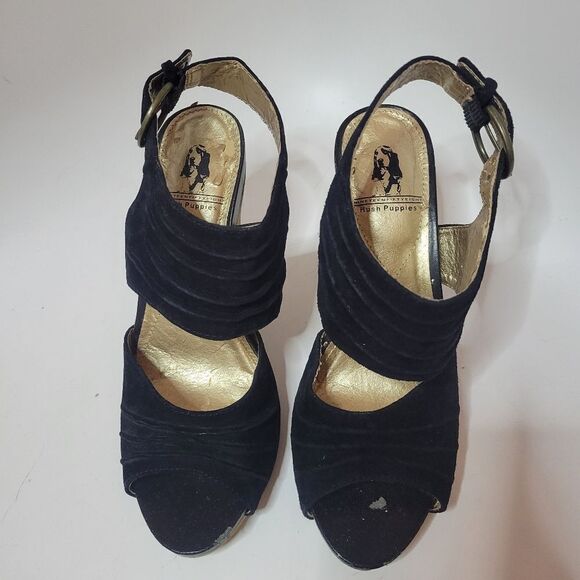 Hush Puppies Black Suede Leather Heeled Sandals - Picture 10 of 15